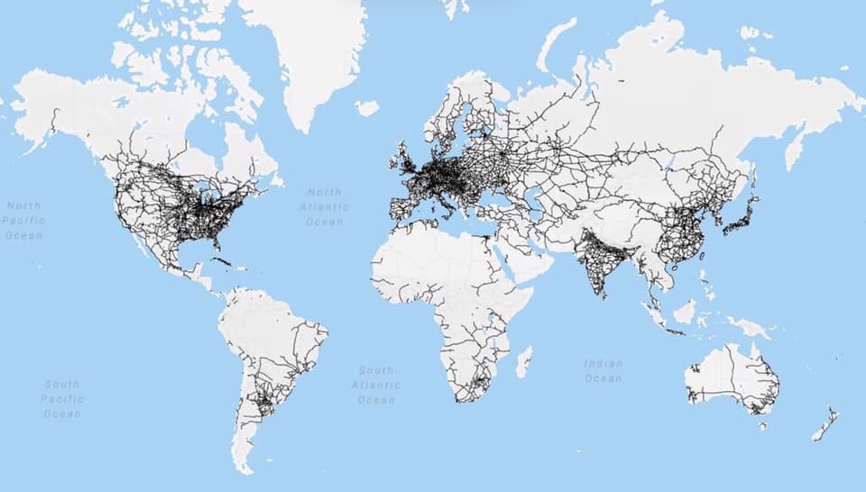 Dünya Demiryolu Ağı Dağılışı Haritası